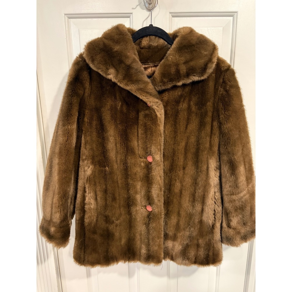 Woman's Vintage Tissavel Of France Dubrowsky & Joseph Brown Faux Fur Car Coat